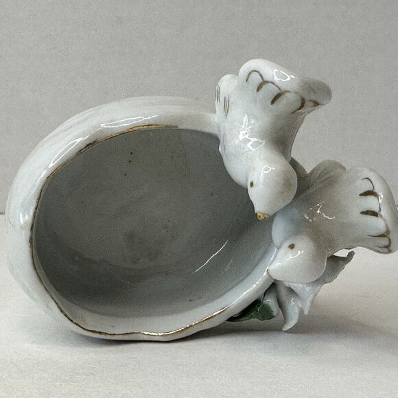 Vintage Doves Flower Planter Trinket Ring Box White w/Gold Trim Pink Floral RARE - Picture 8 of 13